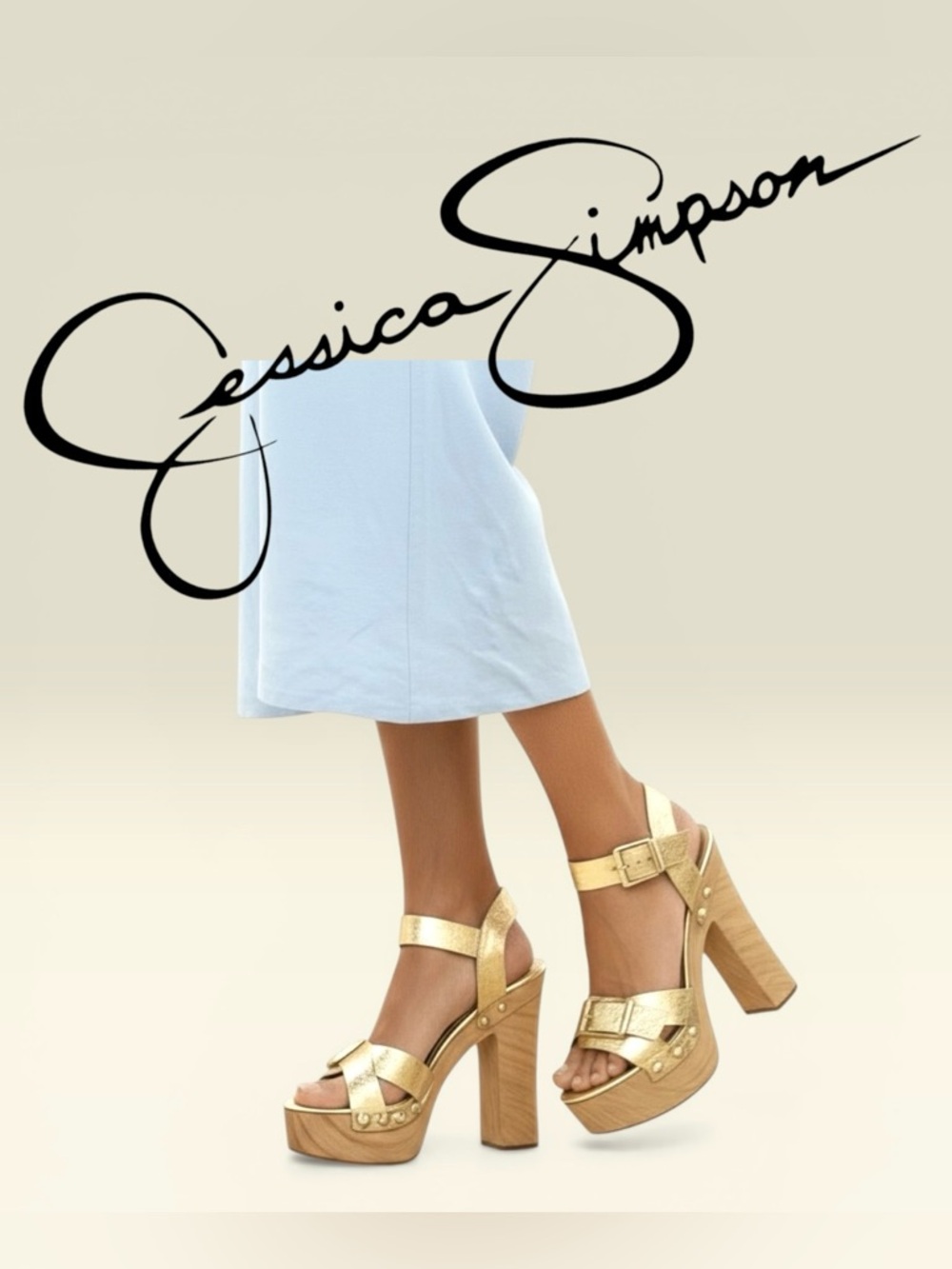 Jessica Simpson Therisa Ankle-Strap Studded Platform Heels, Gold, Size 7.5 M